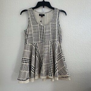 RD + KOKO Anthropologie Tank‎ Blouse Top S Blue Ivory Geo 100% Cotton Drop Waist